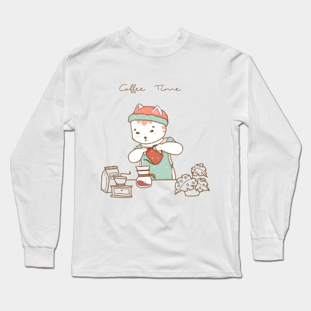 barista cat in duty Long Sleeve T-Shirt by Janatshie